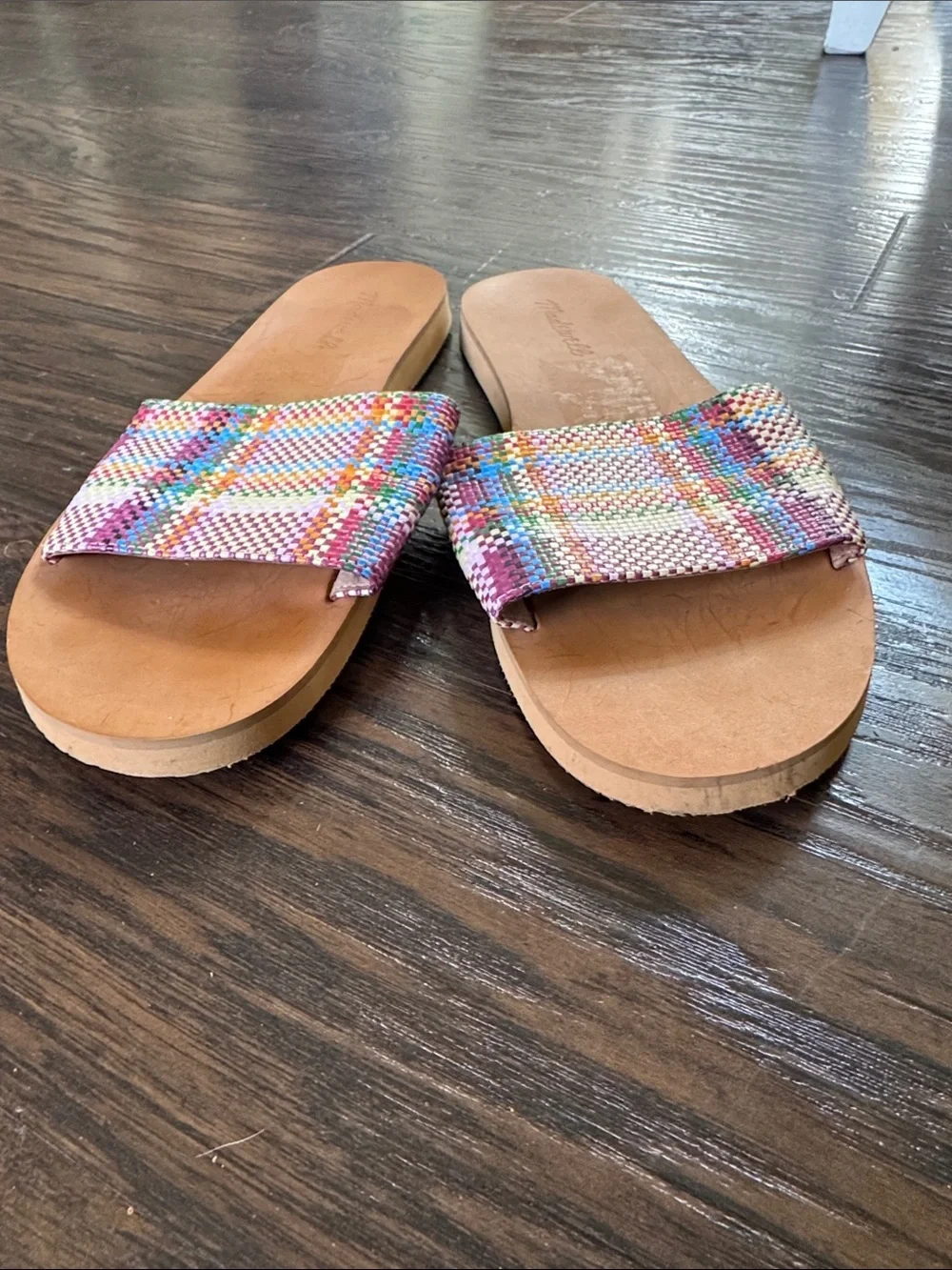 Madewell Multicolor Woven Slide Sandals with Tan Footbed